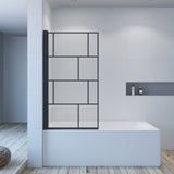 Badewannenaufsatz ohne bohren Schwarz matt Dekor Kariert 80 x 140 cm Black Style Duschtrennwand für Badewanne Duschwand Glas Dusche