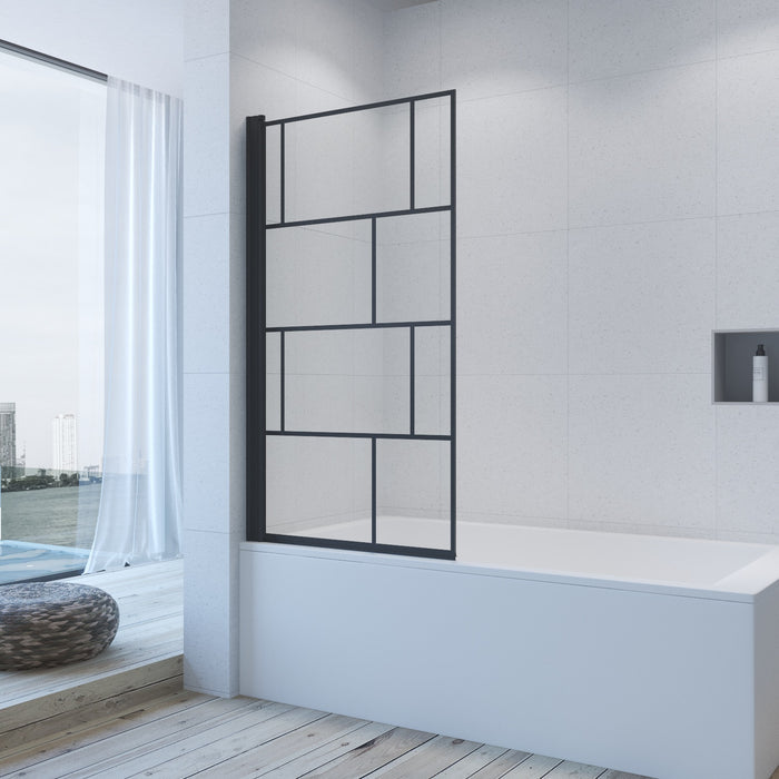 Badewannenaufsatz ohne bohren Schwarz matt Dekor Kariert 80 x 140 cm Black Style Duschtrennwand für Badewanne Duschwand Glas Dusche