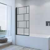 Badewannenaufsatz ohne bohren Schwarz matt Dekor Kariert 80 x 140 cm Black Style Duschtrennwand für Badewanne Duschwand Glas Dusche