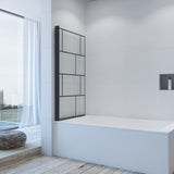 Badewannenaufsatz ohne bohren Schwarz matt Dekor Kariert 80 x 140 cm Black Style Duschtrennwand für Badewanne Duschwand Glas Dusche