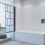 Badewannenaufsatz ohne bohren Schwarz matt Dekor Kariert 80 x 140 cm Black Style Duschtrennwand für Badewanne Duschwand Glas Dusche