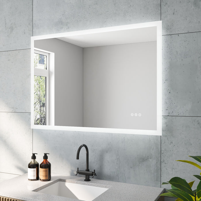 Badezimmerspiegel mit LED Beleuchtung 100x70cm ECHOS Typ C | Touch Sensor Dimmbar Spiegelheizung Kaltweiß 6400K Warmweiß 3000K