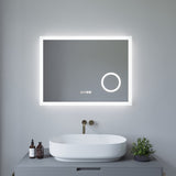 LED-Badspiegel beleuchtet mit Kosmetikspiegel 80x60cm ECHOS Typ D | Touch-Sensor dimmbar, antibeschlagend,Digital Uhr, Kaltweiß 6400K