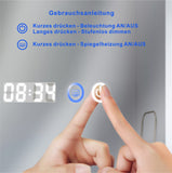 LED-Badspiegel beleuchtet mit Kosmetikspiegel 80x60cm ECHOS Typ D | Touch-Sensor dimmbar, antibeschlagend,Digital Uhr, Kaltweiß 6400K