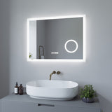 LED-Badspiegel beleuchtet mit Kosmetikspiegel 80x60cm ECHOS Typ D | Touch-Sensor dimmbar, antibeschlagend,Digital Uhr, Kaltweiß 6400K