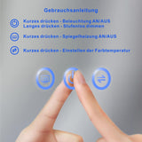 LED Badspiegel mit Beleuchtung groß 160x70cm BORAS Typ C | Touch Sensor Dimmbar Antibeschlag Kaltweiß 6400K Neutralweiß 4500K Warmweiß 3000K