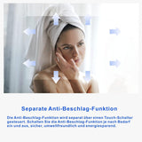 LED Badspiegel mit Beleuchtung groß 160x70cm BORAS Typ C | Touch Sensor Dimmbar Antibeschlag Kaltweiß 6400K Neutralweiß 4500K Warmweiß 3000K