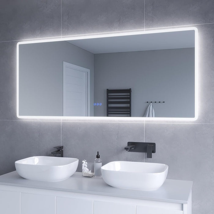 LED Badspiegel mit Beleuchtung groß 160x70cm BORAS Typ C | Touch Sensor Dimmbar Antibeschlag Kaltweiß 6400K Neutralweiß 4500K Warmweiß 3000K