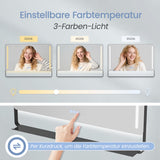 Badspiegel mit Beleuchtung und Ablage 100 x 70 cm Antibeschlag Aluminiumrahmen Schwarz matt Dimmbar Touch Schalter