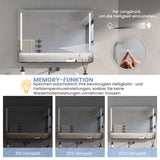 Badspiegel mit Beleuchtung und Ablage 100 x 70 cm Antibeschlag Aluminiumrahmen Schwarz matt Dimmbar Touch Schalter