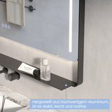 Badspiegel mit Beleuchtung und Ablage 100 x 70 cm Antibeschlag Aluminiumrahmen Schwarz matt Dimmbar Touch Schalter