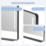 Badspiegel mit Beleuchtung und Ablage 100 x 70 cm Antibeschlag Aluminiumrahmen Schwarz matt Dimmbar Touch Schalter