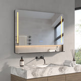 Badspiegel mit Beleuchtung und Ablage 100 x 70 cm Antibeschlag Aluminiumrahmen Schwarz matt Dimmbar Touch Schalter