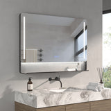 Badspiegel mit Beleuchtung und Ablage 100 x 70 cm Antibeschlag Aluminiumrahmen Schwarz matt Dimmbar Touch Schalter