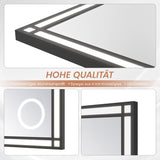 LED Badspiegel mit Beleuchtung 120x60 cm Schwarz Fensteroptik Aluminium Rahmen Schminkspiegel Touch Dimmbare Kaltweiß Beschlagfrei