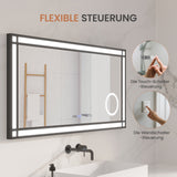 LED Badspiegel mit Beleuchtung 120x60 cm Schwarz Fensteroptik Aluminium Rahmen Schminkspiegel Touch Dimmbare Kaltweiß Beschlagfrei