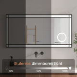 LED Badspiegel mit Beleuchtung 120x60 cm Schwarz Fensteroptik Aluminium Rahmen Schminkspiegel Touch Dimmbare Kaltweiß Beschlagfrei