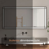 LED Badspiegel mit Beleuchtung 140x70 cm Schwarz Fensteroptik Aluminium Rahmen Fensterspiegel Touch Dimmbare Kaltweiß Beschlagfrei