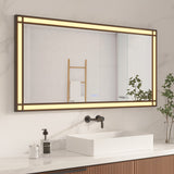 LED Badspiegel mit Beleuchtung 140x70 cm Schwarz Fensteroptik Aluminium Rahmen Fensterspiegel Touch Dimmbare Kaltweiß Beschlagfrei