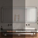 LED Badspiegel mit Beleuchtung 160x70 cm Schwarz Fensteroptik Aluminium Rahmen Fensterspiegel Touch Dimmbare Kaltweiß Beschlagfrei