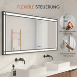 LED Badspiegel mit Beleuchtung 160x70 cm Schwarz Fensteroptik Aluminium Rahmen Fensterspiegel Touch Dimmbare Kaltweiß Beschlagfrei