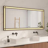 LED Badspiegel mit Beleuchtung 160x70 cm Schwarz Fensteroptik Aluminium Rahmen Fensterspiegel Touch Dimmbare Kaltweiß Beschlagfrei