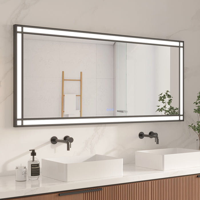 LED Badspiegel mit Beleuchtung 160x70 cm Schwarz Fensteroptik Aluminium Rahmen Fensterspiegel Touch Dimmbare Kaltweiß Beschlagfrei