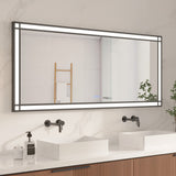 LED Badspiegel mit Beleuchtung 160x70 cm Schwarz Fensteroptik Aluminium Rahmen Fensterspiegel Touch Dimmbare Kaltweiß Beschlagfrei