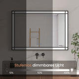 LED Badspiegel mit Beleuchtung 100x70 cm Schwarz Fensteroptik Aluminium Rahmen Fensterspiegel Touch Dimmbare Kaltweiß Beschlagfrei