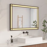 LED Badspiegel mit Beleuchtung 100x70 cm Schwarz Fensteroptik Aluminium Rahmen Fensterspiegel Touch Dimmbare Kaltweiß Beschlagfrei