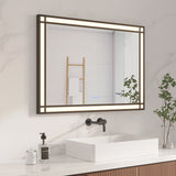 LED Badspiegel mit Beleuchtung 100x70 cm Schwarz Fensteroptik Aluminium Rahmen Fensterspiegel Touch Dimmbare Kaltweiß Beschlagfrei