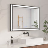 LED Badspiegel mit Beleuchtung 100x70 cm Schwarz Fensteroptik Aluminium Rahmen Fensterspiegel Touch Dimmbare Kaltweiß Beschlagfrei