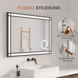 LED Badspiegel mit Beleuchtung 100x70 cm Schwarz Fensteroptik Aluminium Rahmen Schminkspiegel Touch Dimmbare Kaltweiß Beschlagfrei