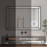 LED Badspiegel mit Beleuchtung 100x70 cm Schwarz Fensteroptik Aluminium Rahmen Schminkspiegel Touch Dimmbare Kaltweiß Beschlagfrei