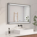 LED Badspiegel mit Beleuchtung 100x70 cm Schwarz Fensteroptik Aluminium Rahmen Schminkspiegel Touch Dimmbare Kaltweiß Beschlagfrei