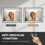 LED Badspiegel mit Beleuchtung 50x70 cm Schwarz Fensteroptik Aluminium Rahmen Fensterspiegel Touch Dimmbare Kaltweiß Beschlagfrei