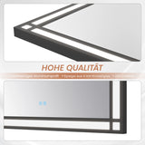 LED Badspiegel mit Beleuchtung 50x70 cm Schwarz Fensteroptik Aluminium Rahmen Fensterspiegel Touch Dimmbare Kaltweiß Beschlagfrei