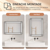 LED Badspiegel mit Beleuchtung 50x70 cm Schwarz Fensteroptik Aluminium Rahmen Fensterspiegel Touch Dimmbare Kaltweiß Beschlagfrei
