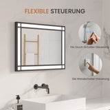 LED Badspiegel mit Beleuchtung 50x70 cm Schwarz Fensteroptik Aluminium Rahmen Fensterspiegel Touch Dimmbare Kaltweiß Beschlagfrei