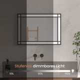 LED Badspiegel mit Beleuchtung 50x70 cm Schwarz Fensteroptik Aluminium Rahmen Fensterspiegel Touch Dimmbare Kaltweiß Beschlagfrei