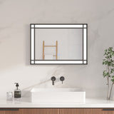 LED Badspiegel mit Beleuchtung 50x70 cm Schwarz Fensteroptik Aluminium Rahmen Fensterspiegel Touch Dimmbare Kaltweiß Beschlagfrei