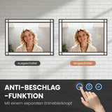 LED Badspiegel mit Beleuchtung 80x60 cm Schwarz Fensteroptik Aluminium Rahmen Fensterspiegel Touch Dimmbare Kaltweiß Beschlagfrei