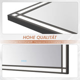 LED Badspiegel mit Beleuchtung 80x60 cm Schwarz Fensteroptik Aluminium Rahmen Fensterspiegel Touch Dimmbare Kaltweiß Beschlagfrei