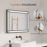 LED Badspiegel mit Beleuchtung 80x60 cm Schwarz Fensteroptik Aluminium Rahmen Fensterspiegel Touch Dimmbare Kaltweiß Beschlagfrei