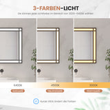 LED Badspiegel mit Beleuchtung 80x60 cm Schwarz Fensteroptik Aluminium Rahmen Fensterspiegel Touch Dimmbare Kaltweiß Beschlagfrei