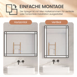 LED Badspiegel mit Beleuchtung 80x60 cm Schwarz Fensteroptik Aluminium Rahmen Fensterspiegel Touch Dimmbare Kaltweiß Beschlagfrei