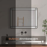 LED Badspiegel mit Beleuchtung 80x60 cm Schwarz Fensteroptik Aluminium Rahmen Fensterspiegel Touch Dimmbare Kaltweiß Beschlagfrei