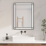 LED Badspiegel mit Beleuchtung 80x60 cm Schwarz Fensteroptik Aluminium Rahmen Fensterspiegel Touch Dimmbare Kaltweiß Beschlagfrei