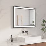 LED Badspiegel mit Beleuchtung 80x60 cm Schwarz Fensteroptik Aluminium Rahmen Fensterspiegel Touch Dimmbare Kaltweiß Beschlagfrei