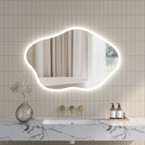 Badspiegel mit Beleuchtung unregelmäßige Form 90 x 60 cm LED Badezimmerspiegel Wolkenform 3 Lichtfarben Dimmbar Spiegelheizung Antibeschlag Touch Schalter